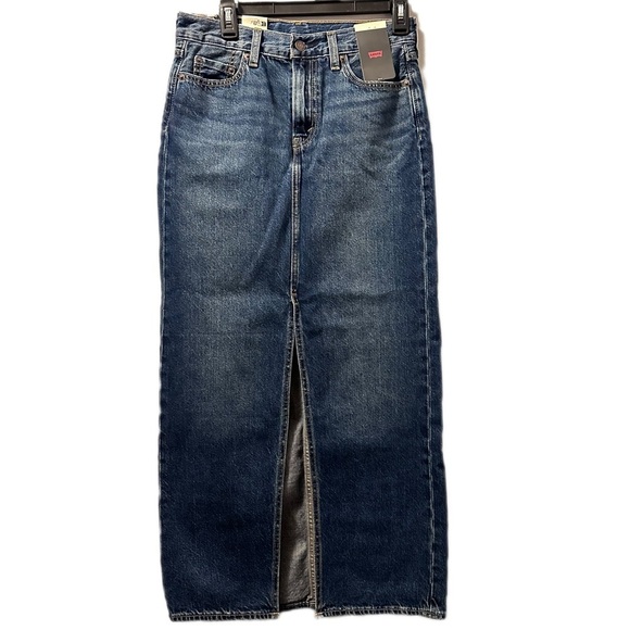 Levis Blue Denim Maxi Skirt size 25 slit in front - Picture 1 of 8